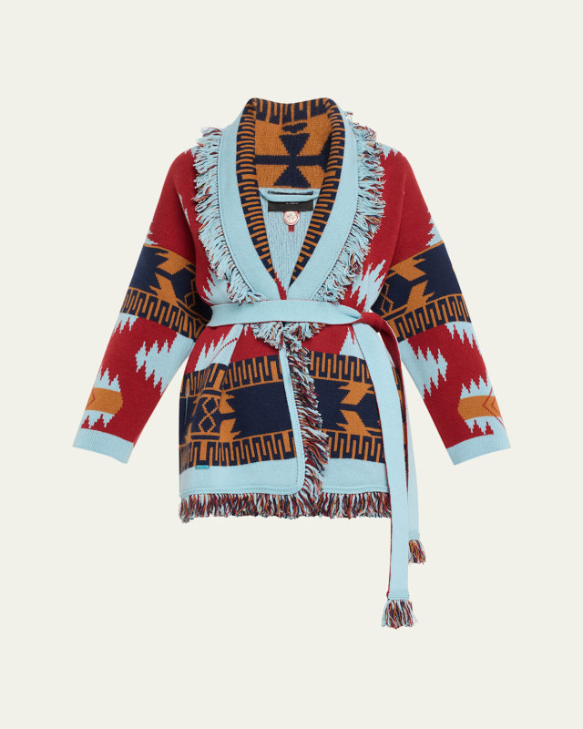 Icon Jacquard Fringe Belted Cashmere Cardigan